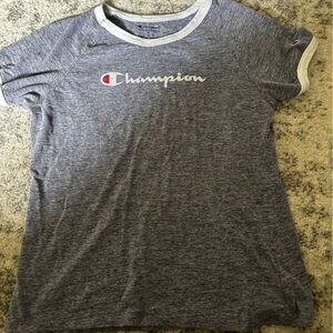 Champion Heritage Script Logo Ringer Tee Heather Gray Size: Medium